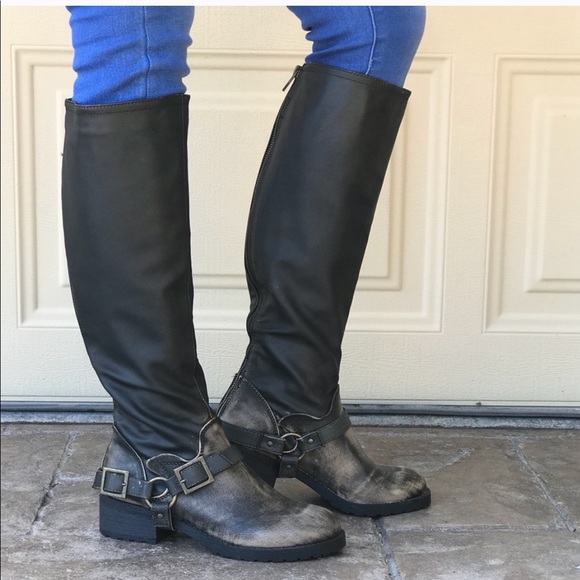 Neoprene Two Tone Rugged Sole Harness Tall Boots - Picture 1 of 4